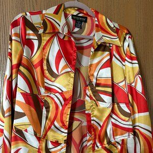 Vintage Metrostyle Button Down Blouse. Bright, fun pattern. Size 12